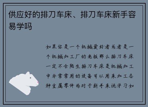 供应好的排刀车床、排刀车床新手容易学吗